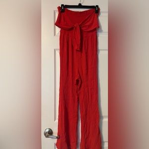 Strapless tie front jumpsuit